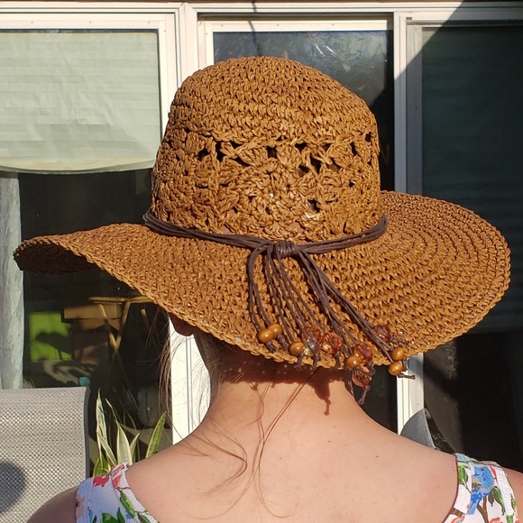 *SOLD*  Scala Crochet Raffia Bead Floppy Sun Hat - Picture 8 of 8